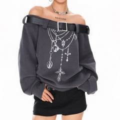 grunge aesthetic off shoulder sweatshirt boogzel clothing