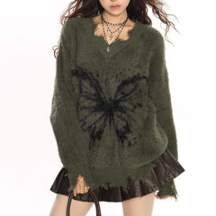 grunge butterfly fuzzy knit sweater boogzel clothing