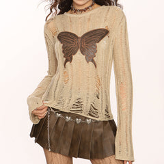 grunge aesthetic butterfly knit top boogzel clothing
