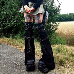 grunge aesthetic flare leg warmers boogzel clothing