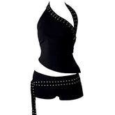 grunge asymmetric top and mini shorts co ord boogzel clothing