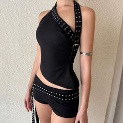 grunge asymmetric top and mini shorts co ord boogzel clothing