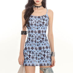 grunge cross print mini dress boogzel clothing