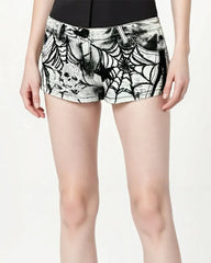 grunge spider web print denim shorts boogzel clothing