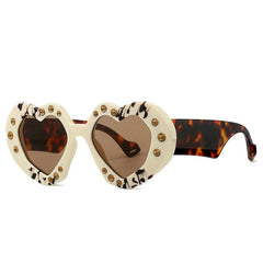 Heart-shaped-leopard-sunglasses with rhinestones - Boogzel Clothing