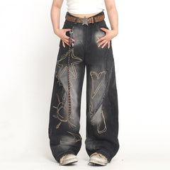 heart and star fringe wide jeans boogzel clothing