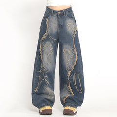 heart and star fringe wide jeans boogzel clothing