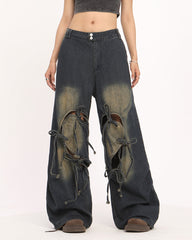 heart bow wide leg skater jeans boogzel clothing