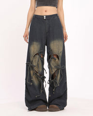 heart bow wide leg skater jeans boogzel clothing