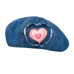 heart patch denim beret hat boogzel clothing