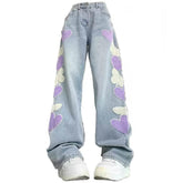 heart patch wide leg jeans boogzel clothing