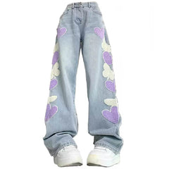 heart patch wide leg jeans boogzel clothing