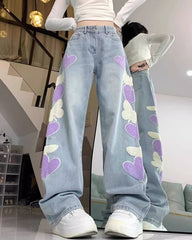heart patch wide leg jeans boogzel clothing