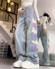 heart patch wide leg jeans boogzel clothing
