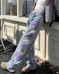 heart patch wide leg jeans boogzel clothing