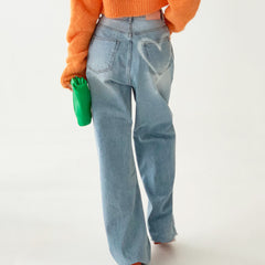 heart print pocket wide leg jeans boogzel clothing