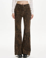 high-waisted leopard flare jeans