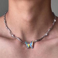 holographic butterfly metal necklace boogzel clothing