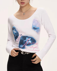 indie butterfly print long sleeve top boogzel clothing