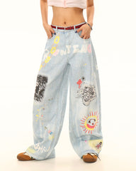 indie kid mushroom print jeans boogzel clothing