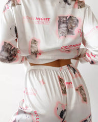 kitty satin pajama set boogzel clothing