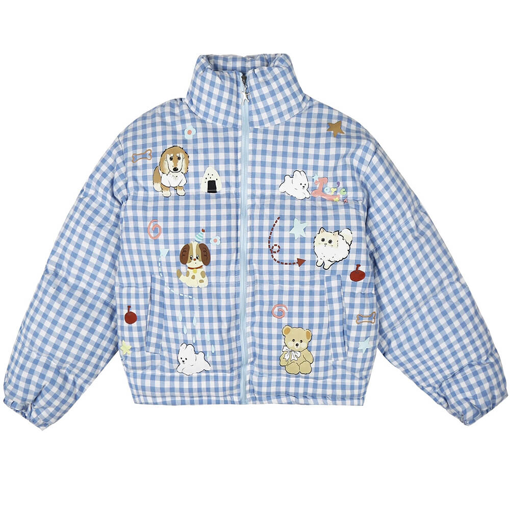 korean aesthetic checker puffer jacket boogzel clothing