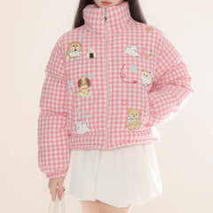 korean aesthetic checker puffer jacket boogzel clothing