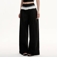lace trim waist wide leg trousers boogzel clothing