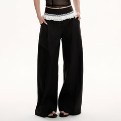lace trim waist wide leg trousers boogzel clothing
