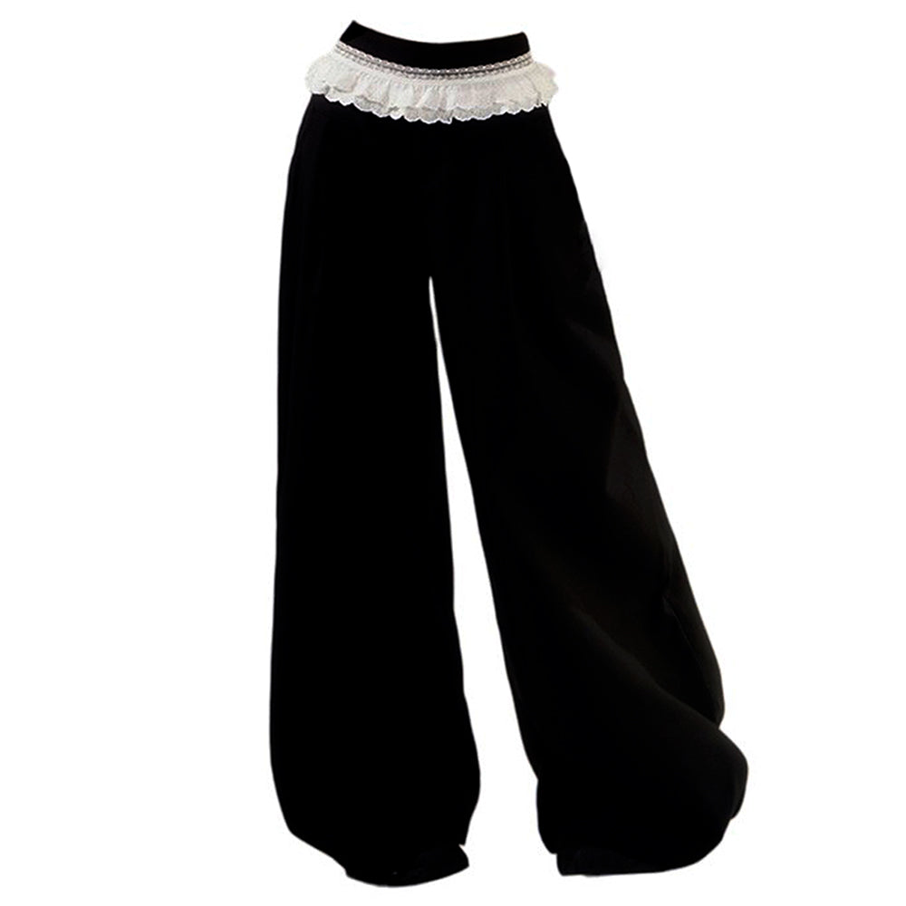 lace trim waist wide leg trousers boogzel clothing