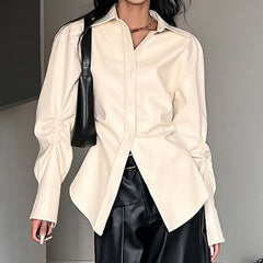 latte cream vegan leather shirt boogzel clothing