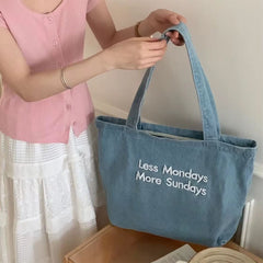 less mondays more sundays denim bag boogzel clothing