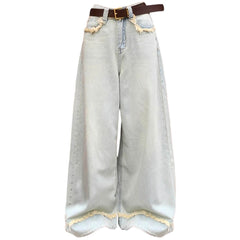 light blue frayed hem wide leg jeans boogzel clothing