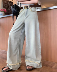 light blue frayed hem wide leg jeans boogzel clothing