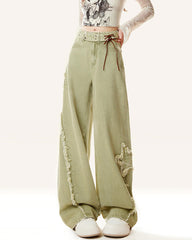 matcha green star wide leg jeans boogzel clothing