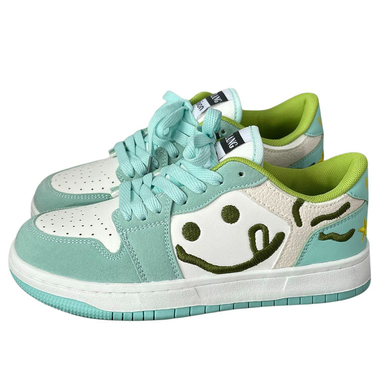 Smiling Face Embroidery Mint Green Sneakers boogzel clothing