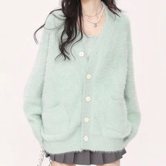 mint green fuzzy cardigan boogzel clothing