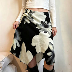 monochrome daisy asymmetric midi skirt boogzel clothing