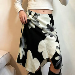 monochrome daisy asymmetric midi skirt boogzel clothing