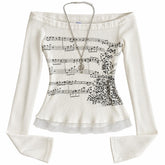music note off shoulder long sleeve top boogzel clothing