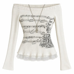 music note off shoulder long sleeve top boogzel clothing