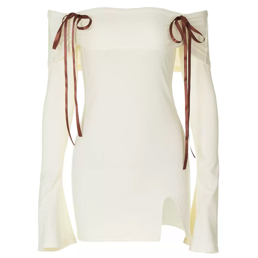 off shoulder ribbed mini dress boogzel clothing