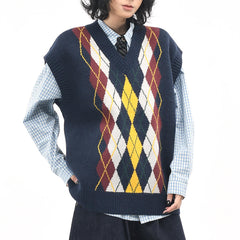 oversized argyle v-neck grandpa knit vest boogzel clothing