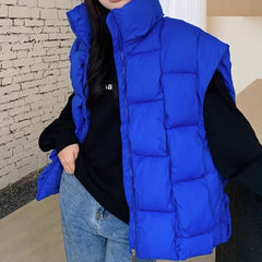 blue oversized puffer vest boogzel clothing