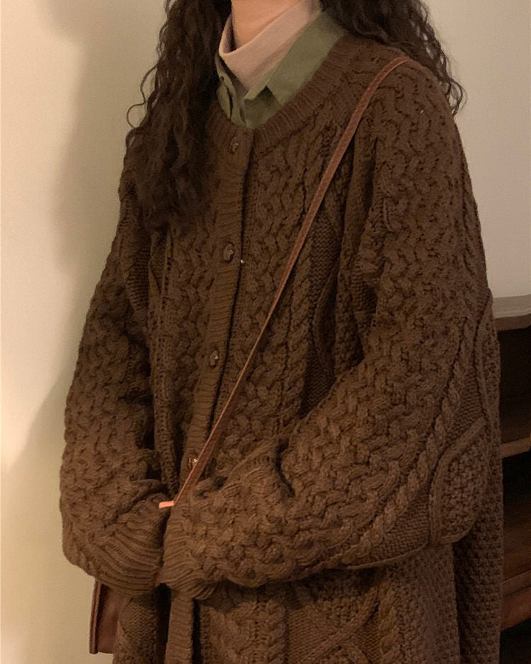 brown oversized collar cardigan boogzel clothing