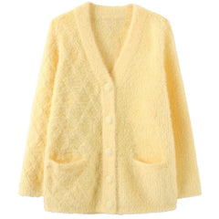 pastel yellow fuzzy cardigan boogzel clothing