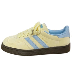 pastel yellow and blue stripe sneakers boogzel clothing