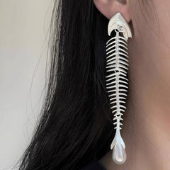 pearl drop fish bone earrings boogzel clothing