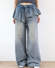 peplum waist denim wide leg jeans boogzel clothing