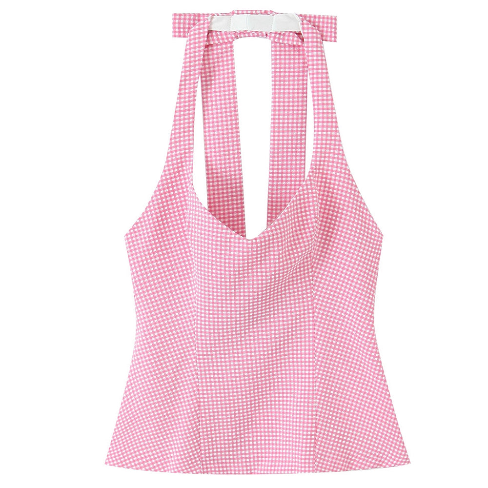 pink gingham halter top boogzel clothing